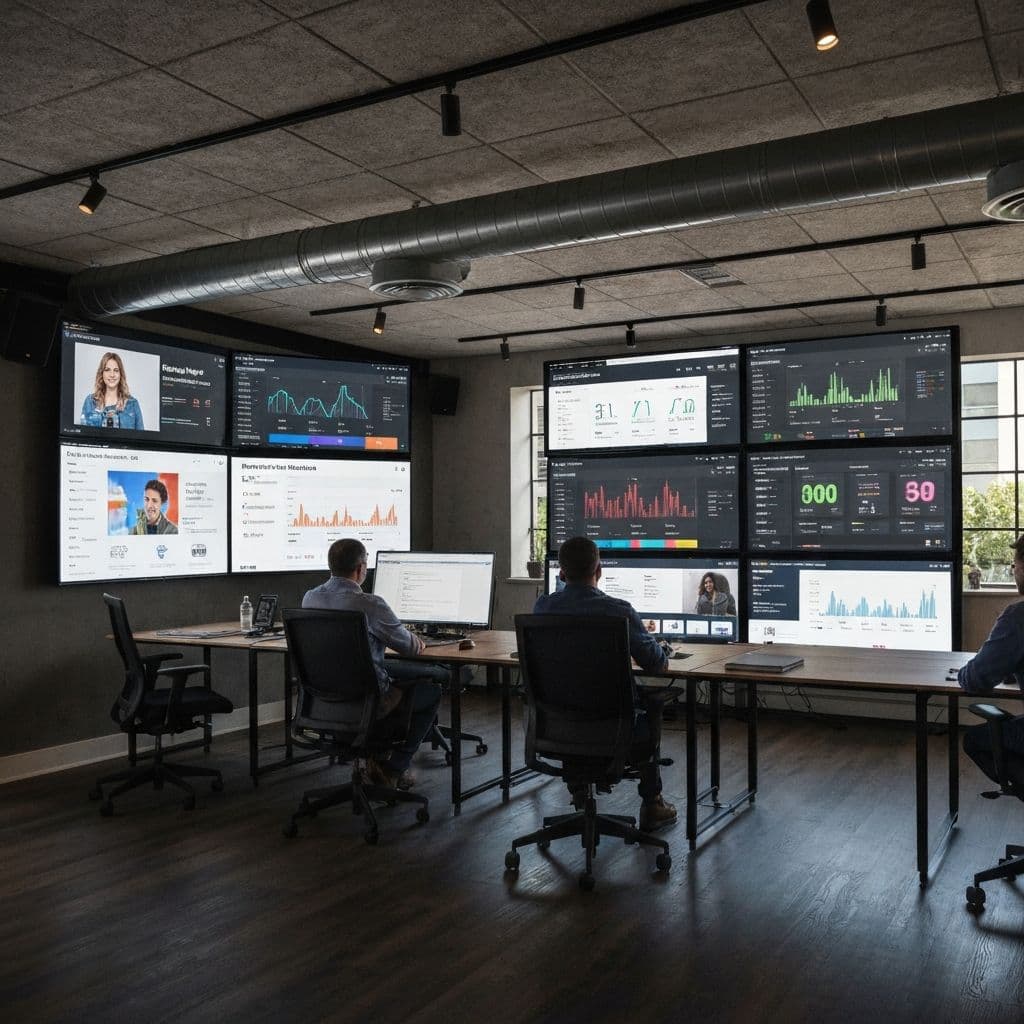 Multi-platform advertising dashboard showing Facebook, Google, and creative performance